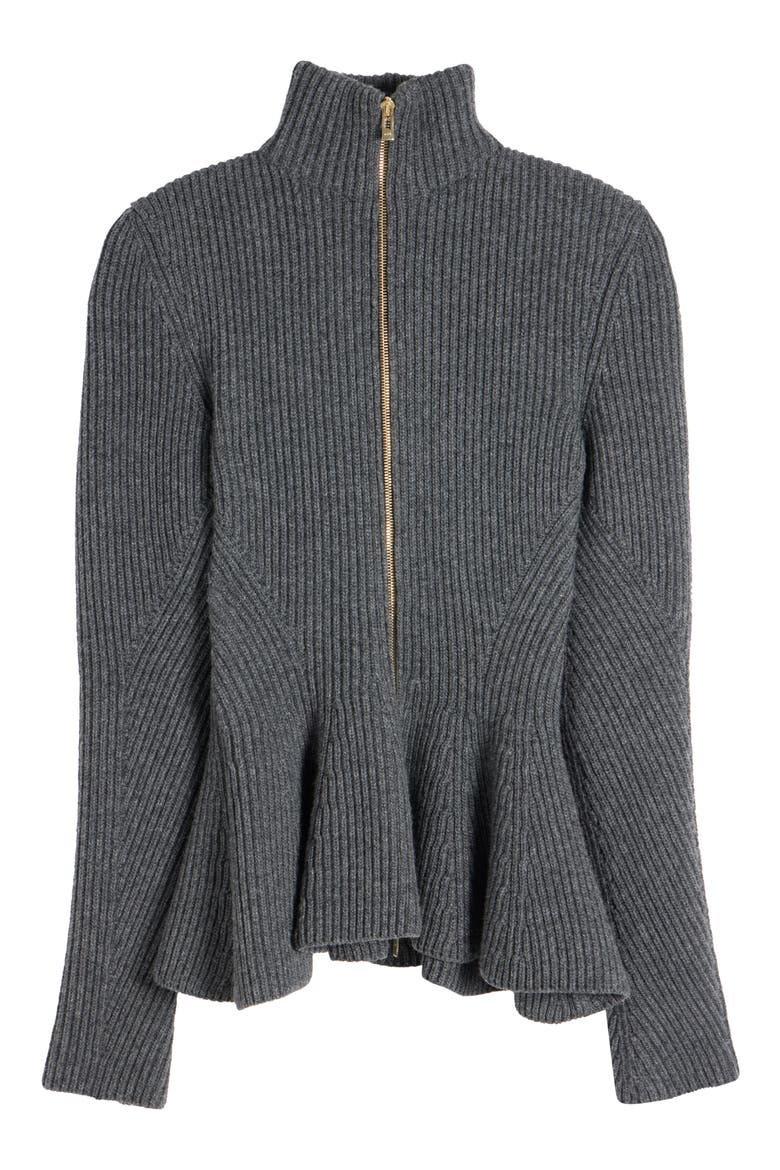 Virgin Wool & Cashmere Peplum Cardigan, Alternate, color, GRIS FONCE