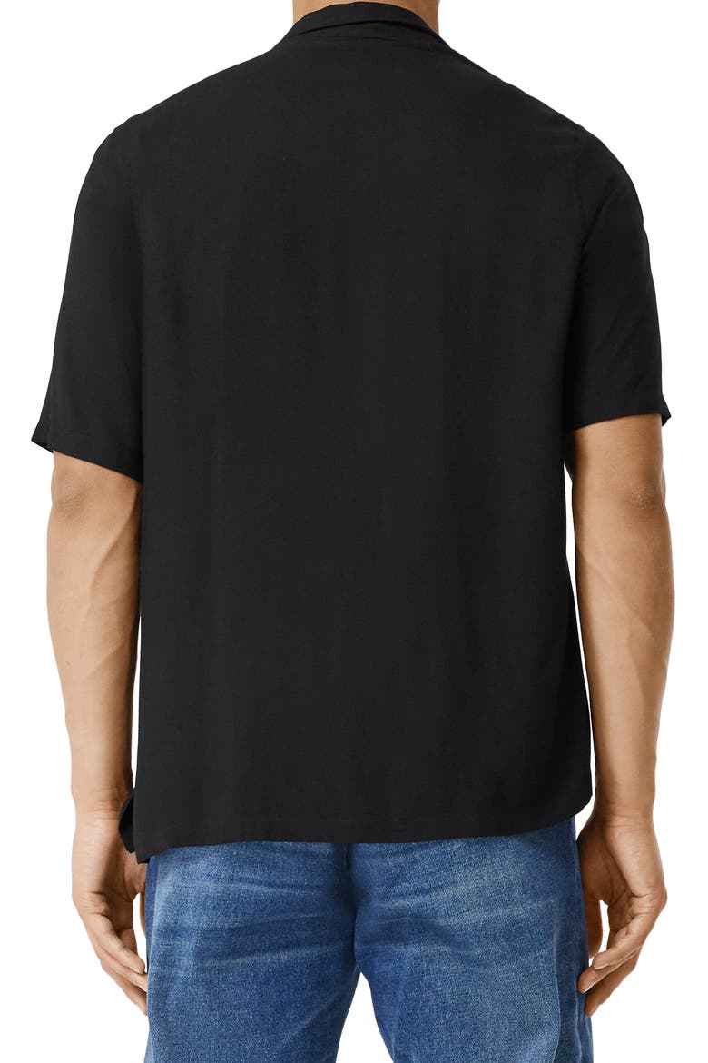 Randall Logo Embroidered Short Sleeve Button-Up Camp Shirt, Alternate, color, BLACK