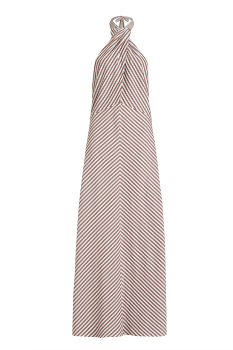 Amore Halter Dress, Alternate, color, Brown Stripes