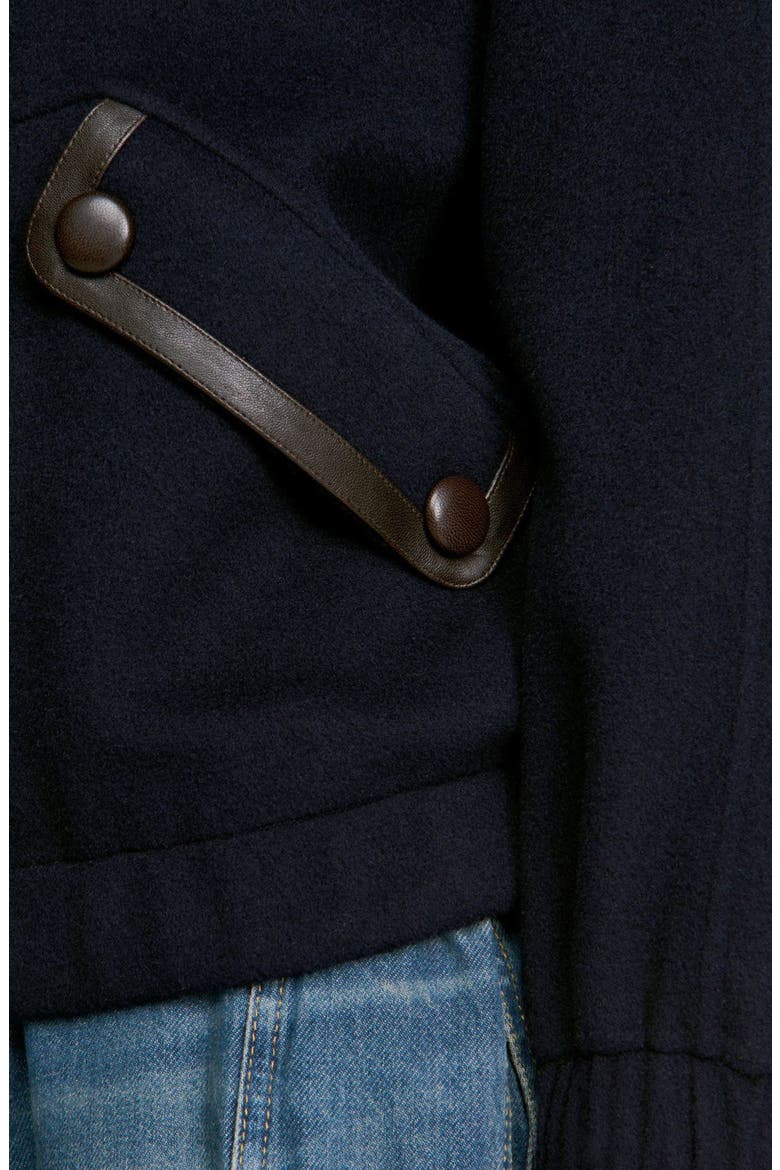 Hooded wool and leather coat, Alternate, color, Navy blue
