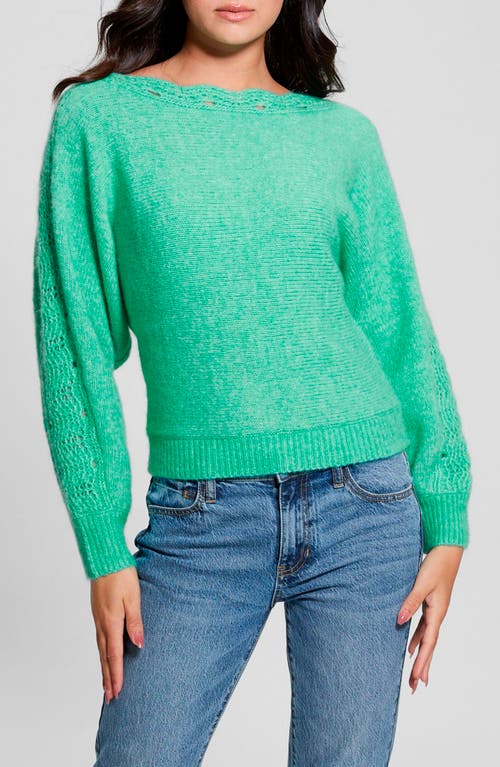 GUESS Malorie Pointelle Detail Dolman Sleeve Sweater in Sea Glass Green 