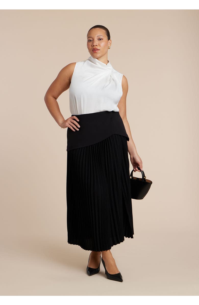 ELOQUII Mixed Media Pleated Skirt, Main, color, Black Onyx