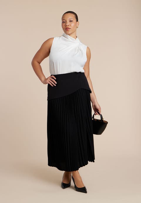 Mixed Media Pleated Skirt (Plus)