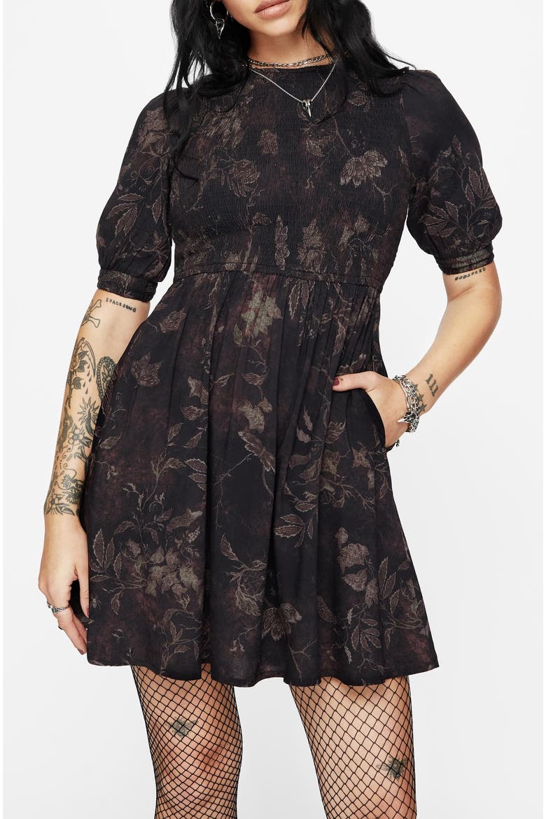Ashmire Woodland Moth Mini Dress, Alternate, color, Black