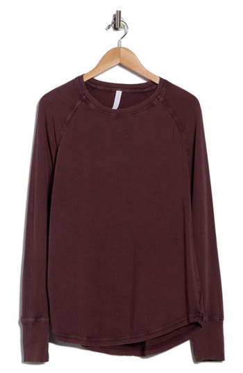 Z By Zella Vintage Wash Relaxed Long Sleeve 2.0 Tee In Burgundy