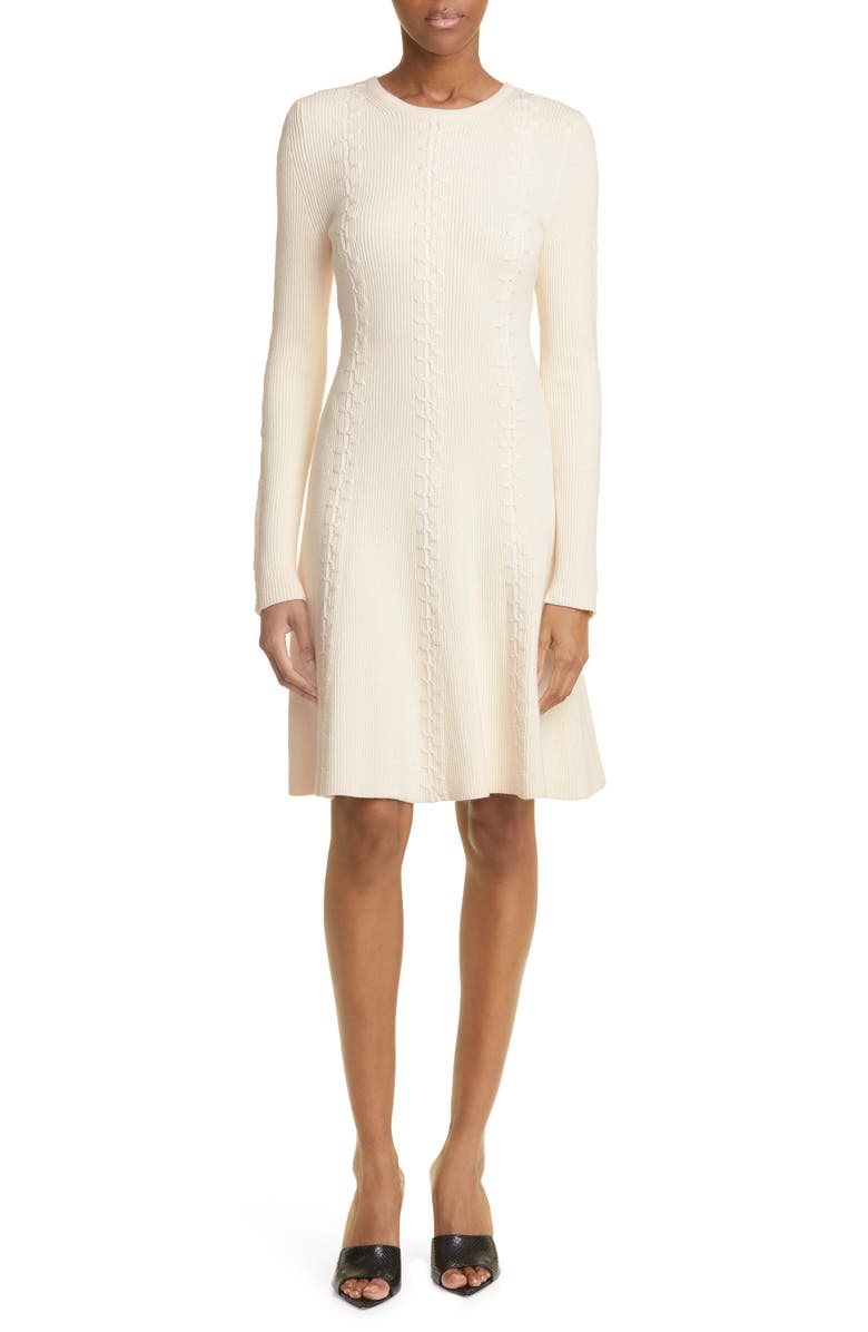 Lela Rose Long Sleeve Fit & Flare Sweater Dress, Main, color, 