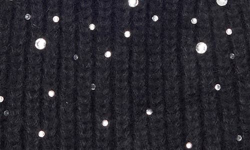Nanette Lepore Scattered Rhinestone Beanie With Faux Fur Pompom In Black