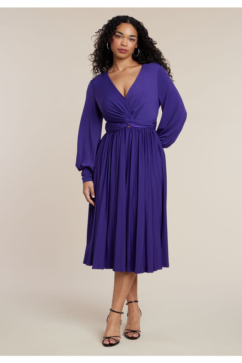 Knot Front Pleated Skirt Dress, Alternate, color, VIOLET INDIGO