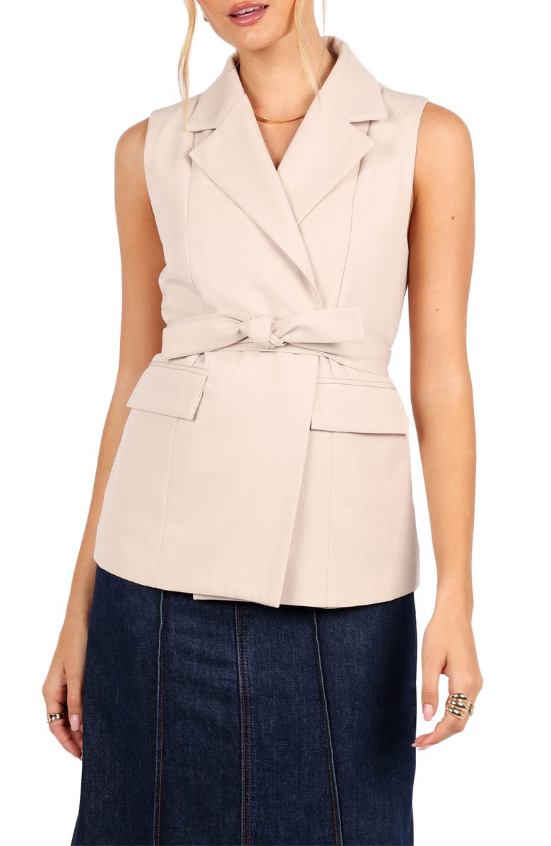 Petal & Pup Emberley Tie Waist Vest, Main, color, Beige