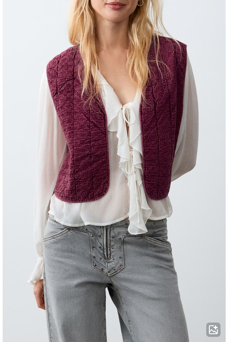 Embroidered Quilted Vest, Main, color, BURGUNDY