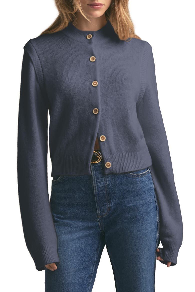 The Varsity Wool Blend Cardigan, Main, color, DARK SLATE