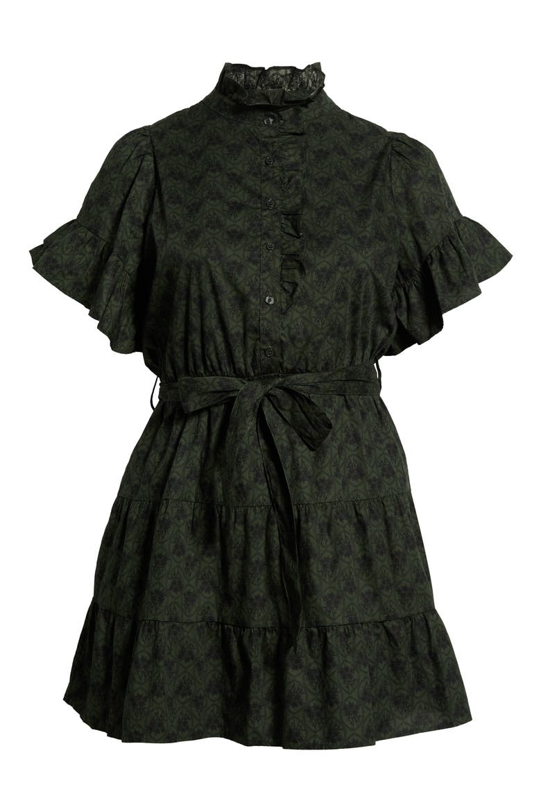 Haslet Floral Ruffled Button Front Dress, Main, color, OLIVE GREEN