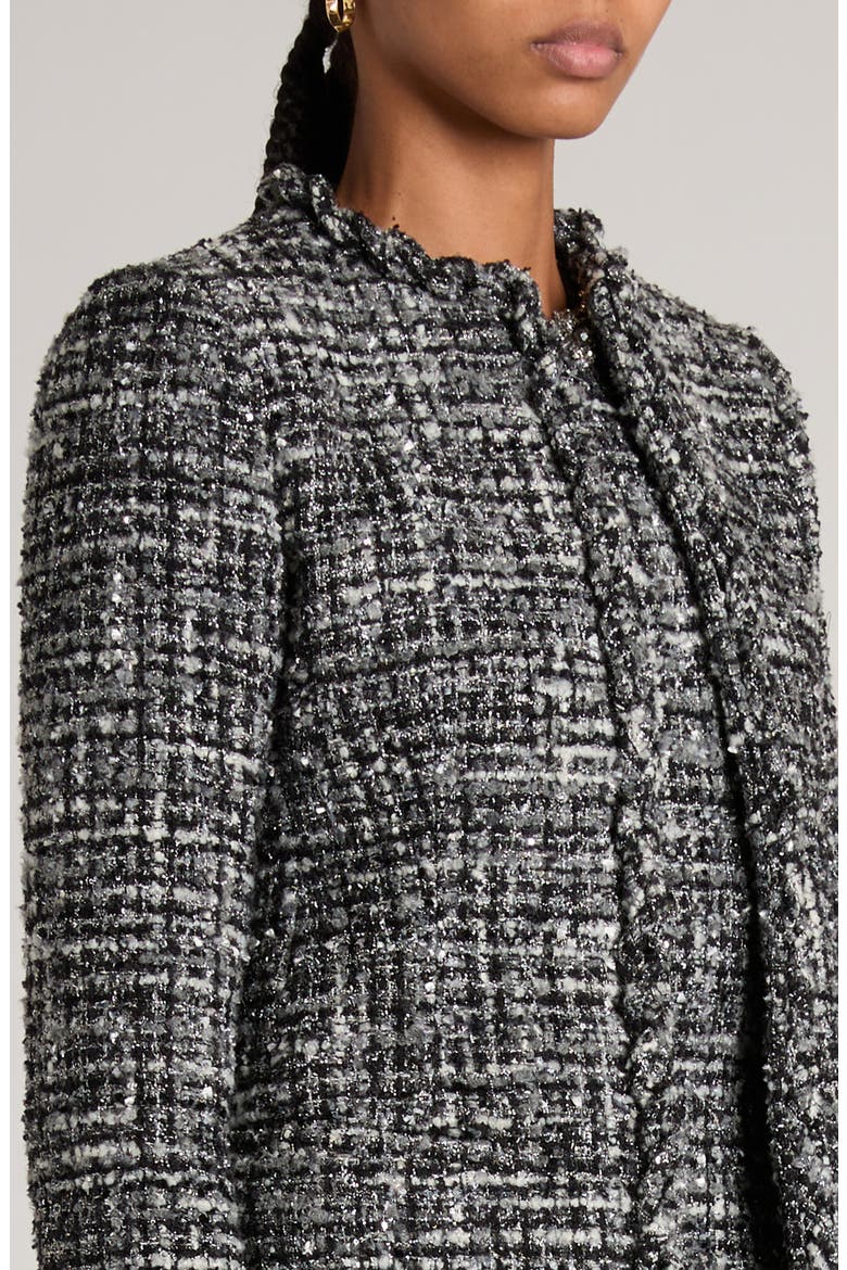 Fringed Metallic Tweed Jacket, Alternate, color, NERO/ GRIGIO MEDIO/ BIANCO