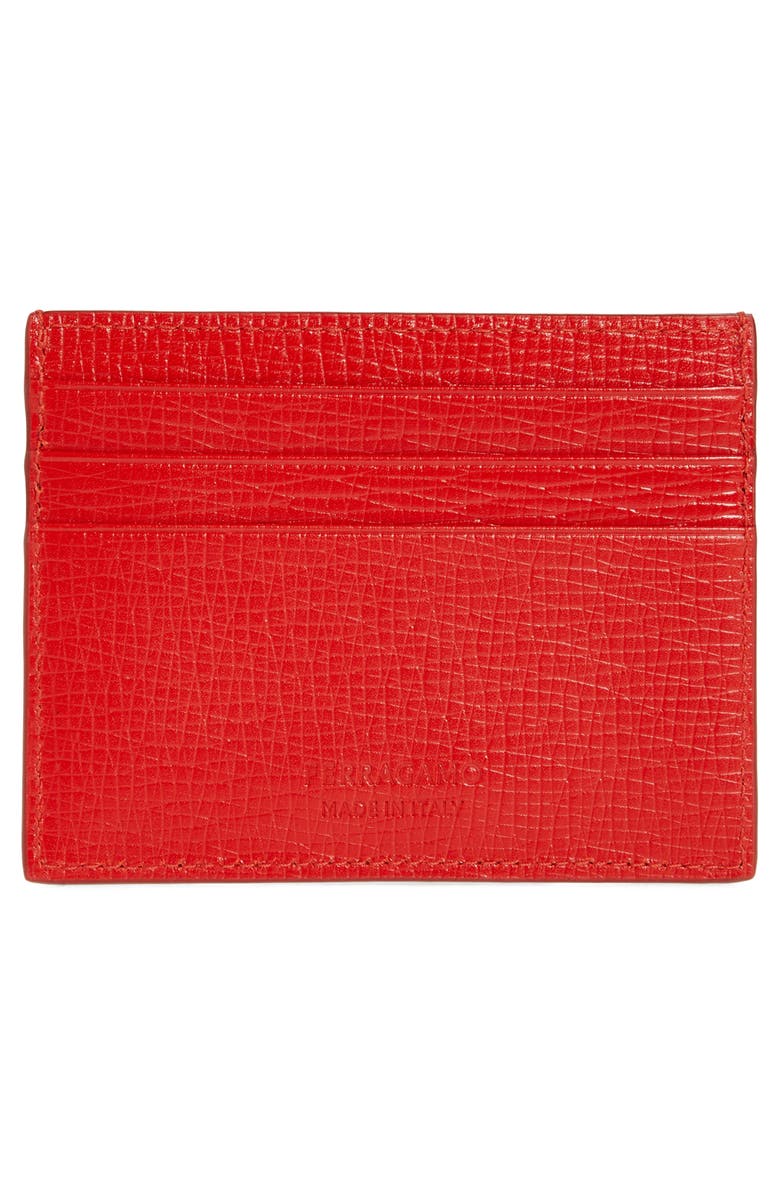 FERRAGAMO Lingotto New Revival Leather Card Case, Alternate, color, Flame Red Nero