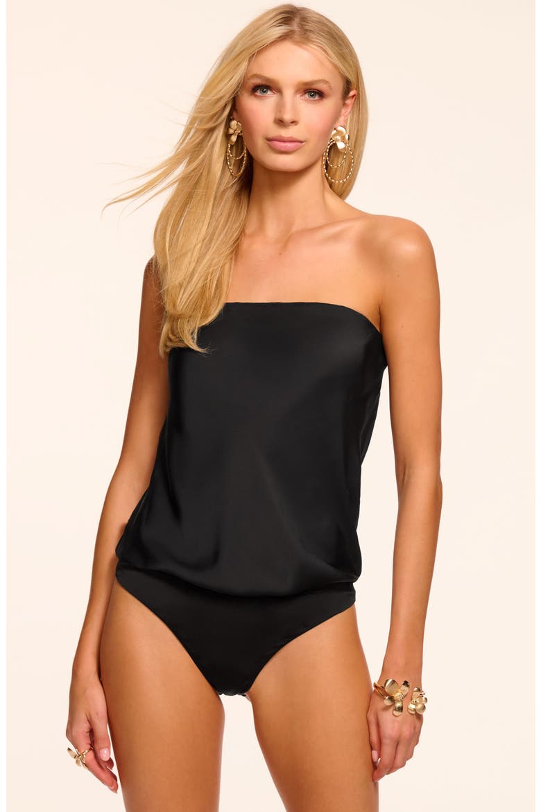Ruben Strapless Satin Bodysuit, Alternate, color, BLACK