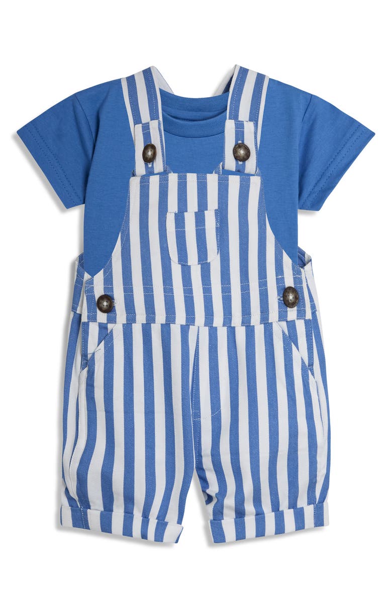 JOJO MAMAN BEBE Cotton T-Shirt & Stripe Overalls Set, Main, color, Blue