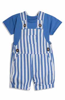Cotton T-Shirt & Stripe Overalls Set