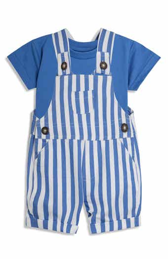Cotton T-Shirt & Stripe Overalls Set
