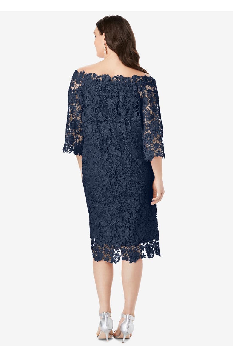 Roaman's Off The Shoulder Lace Dress, Alternate, color, Black