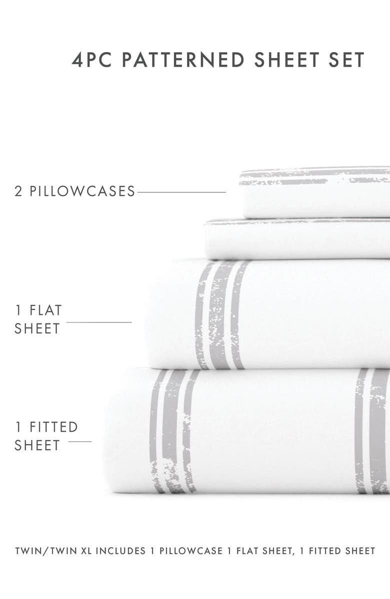 HOMESPUN HOME SPUN Premium Ultra Soft Distressed Line Pattern 4-Piece Bed Sheets Set, Alternate, color, Light Gray