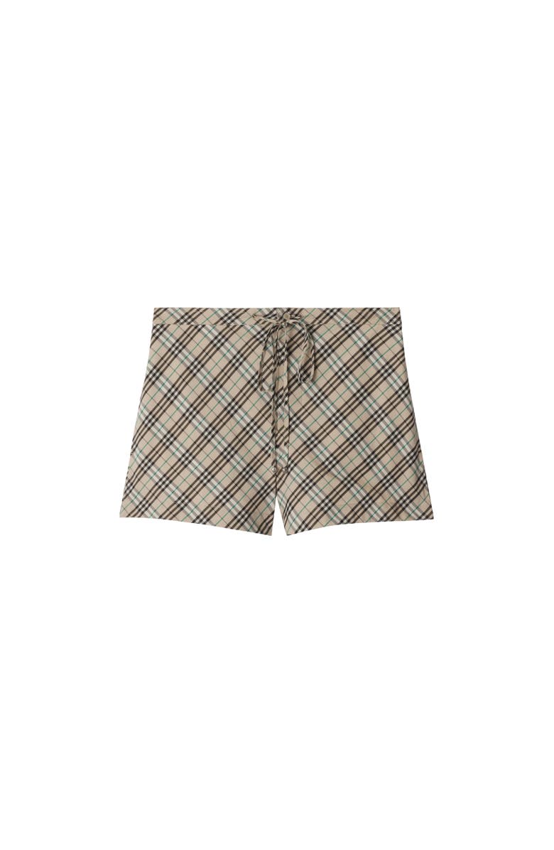 Burberry Check Cotton Pyjama Shorts, Alternate, color, Husk