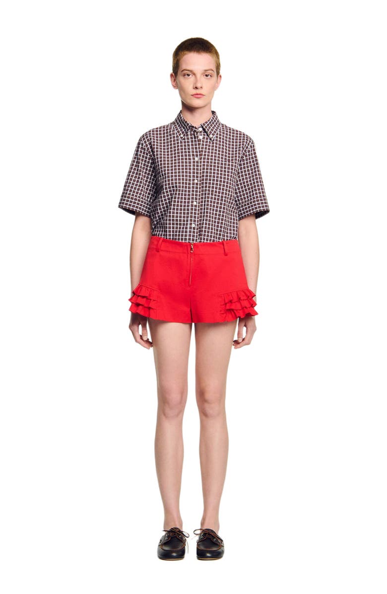 SANDRO Flared ruffled shorts, Main, color, Red