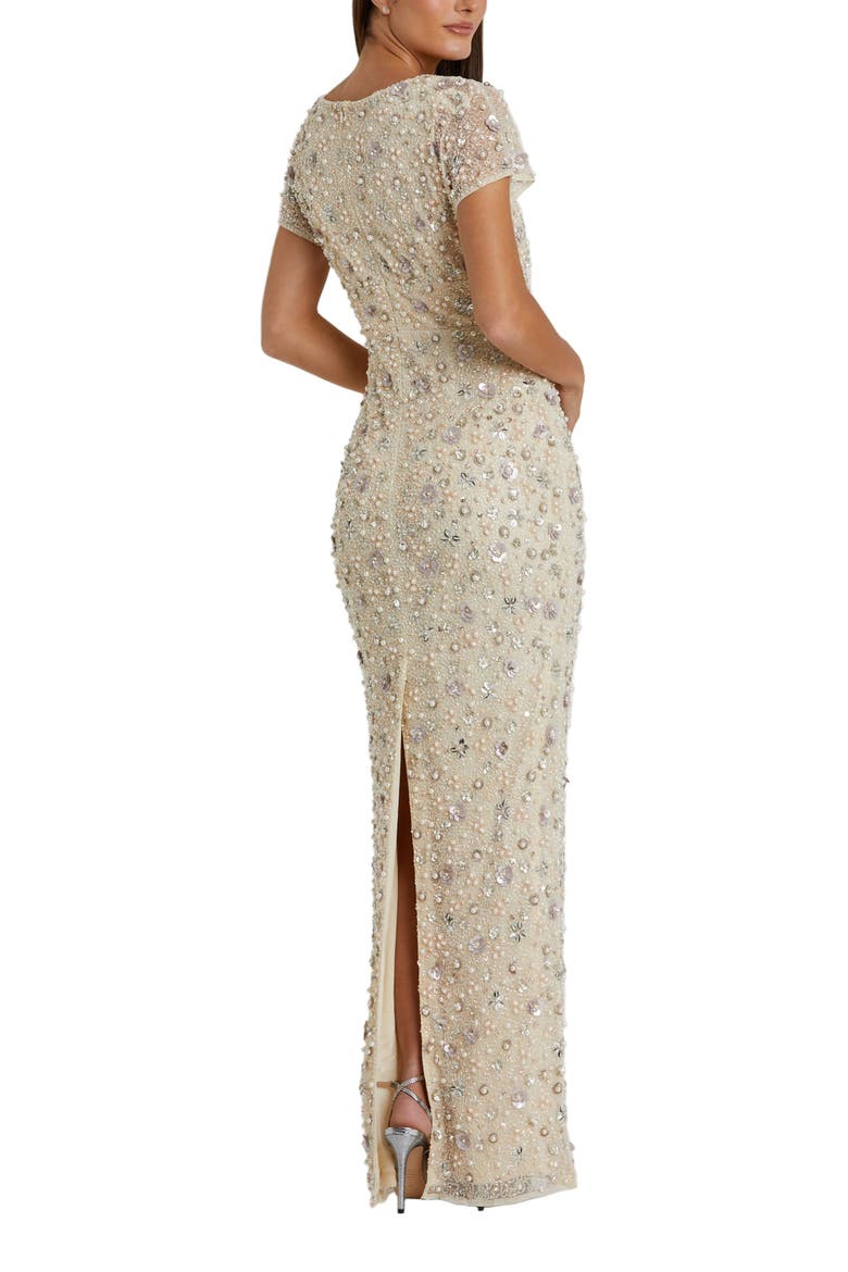 Pearl Sequin Embellished Cap Sleeve Column Gown, Alternate, color, Oyster