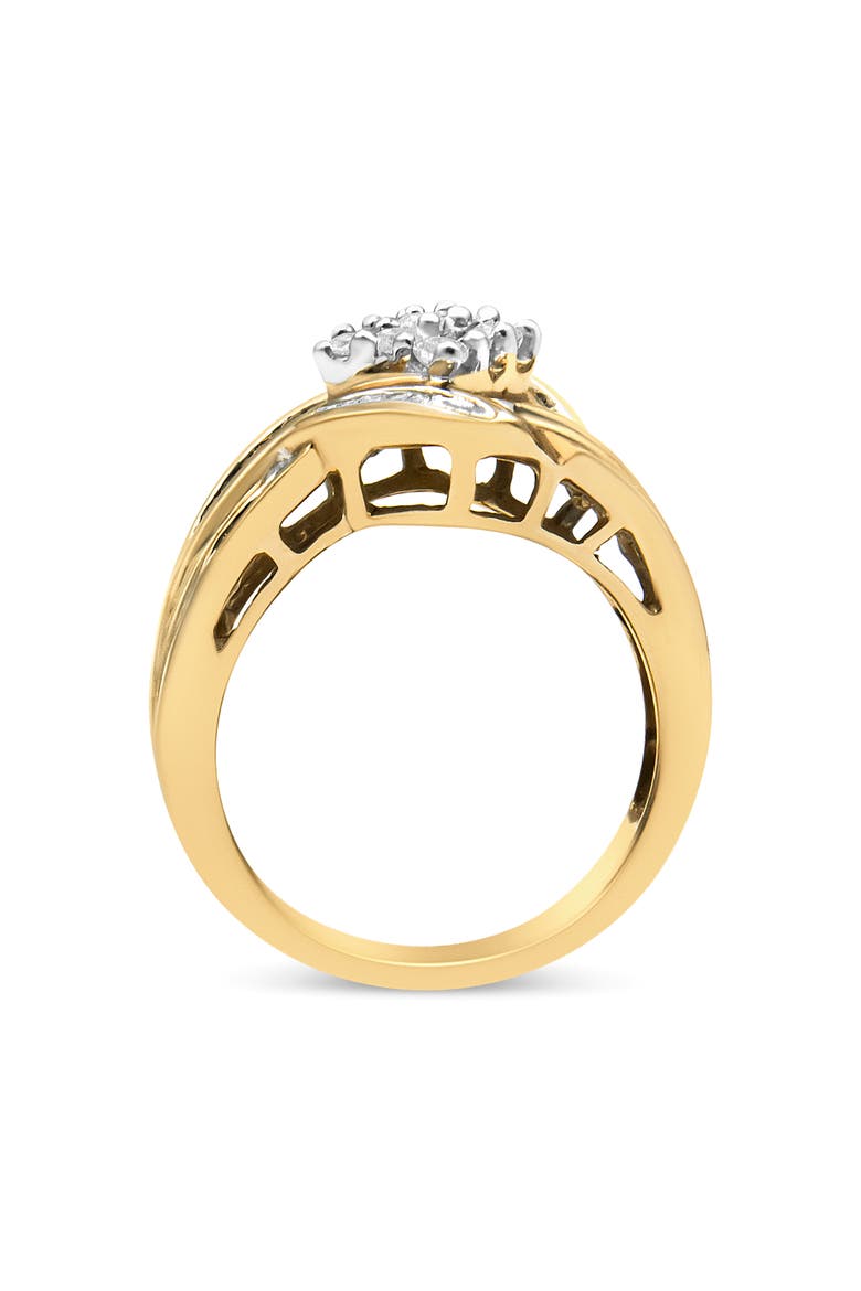 10K Yellow and White Gold 3/4Cttw Diamond Cluster and Swirl Ring, Alternate, color, Yellow