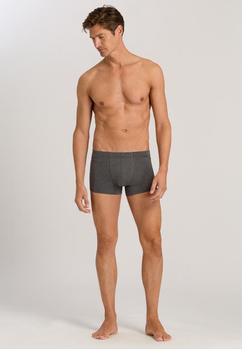 Hanro 2-pack Cotton Boxer Briefs With Covered Waistband In Coal Melange