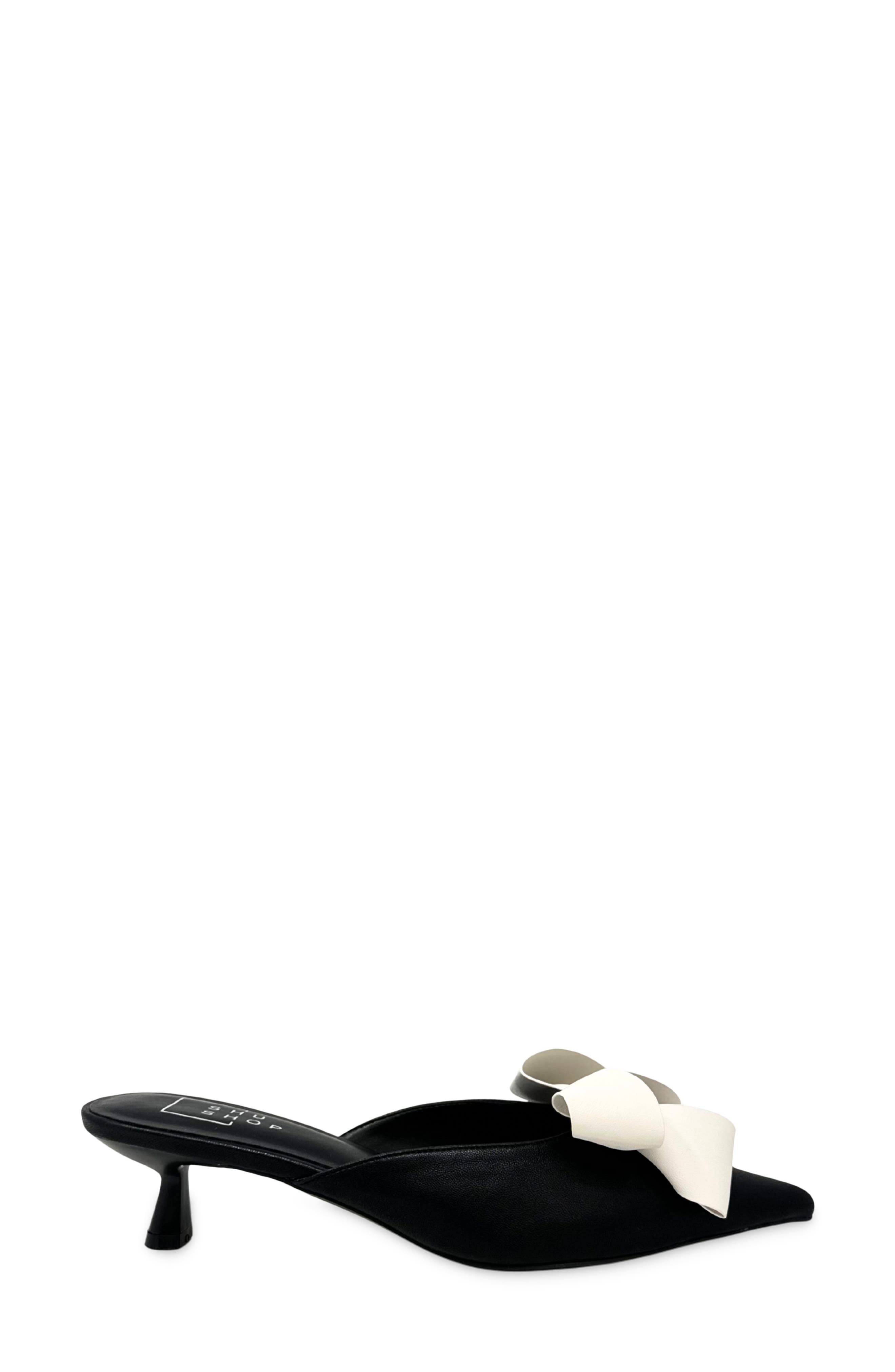 SHUSHOP Nell Pointed Toe Kitten Heel Mule, Alternate, color, Black And White