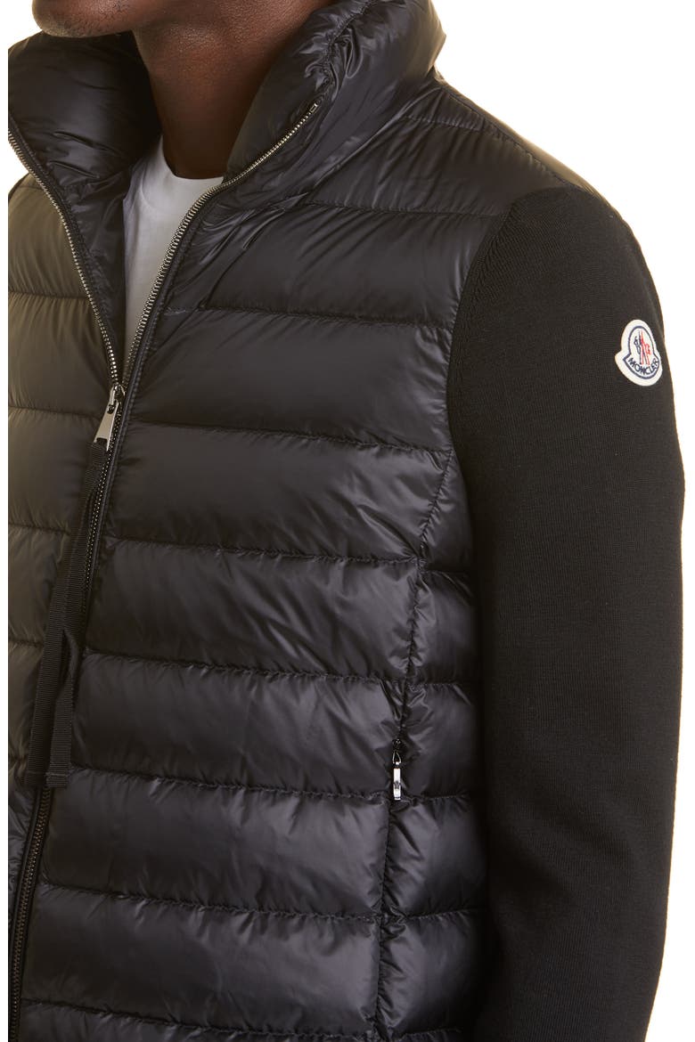 Quilted Down & Wool Long Cardigan, Alternate, color, BLACK