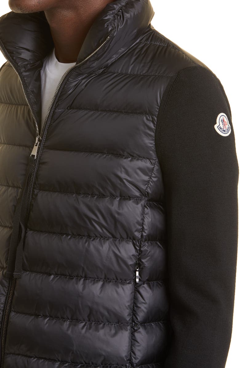 Moncler Quilted Down & Wool Long Cardigan, Alternate, color, 