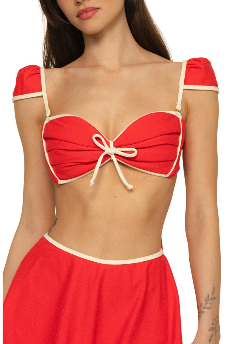 Cabana Cap Sleeve Bikini Top, Main, color, CHERRY CREAM