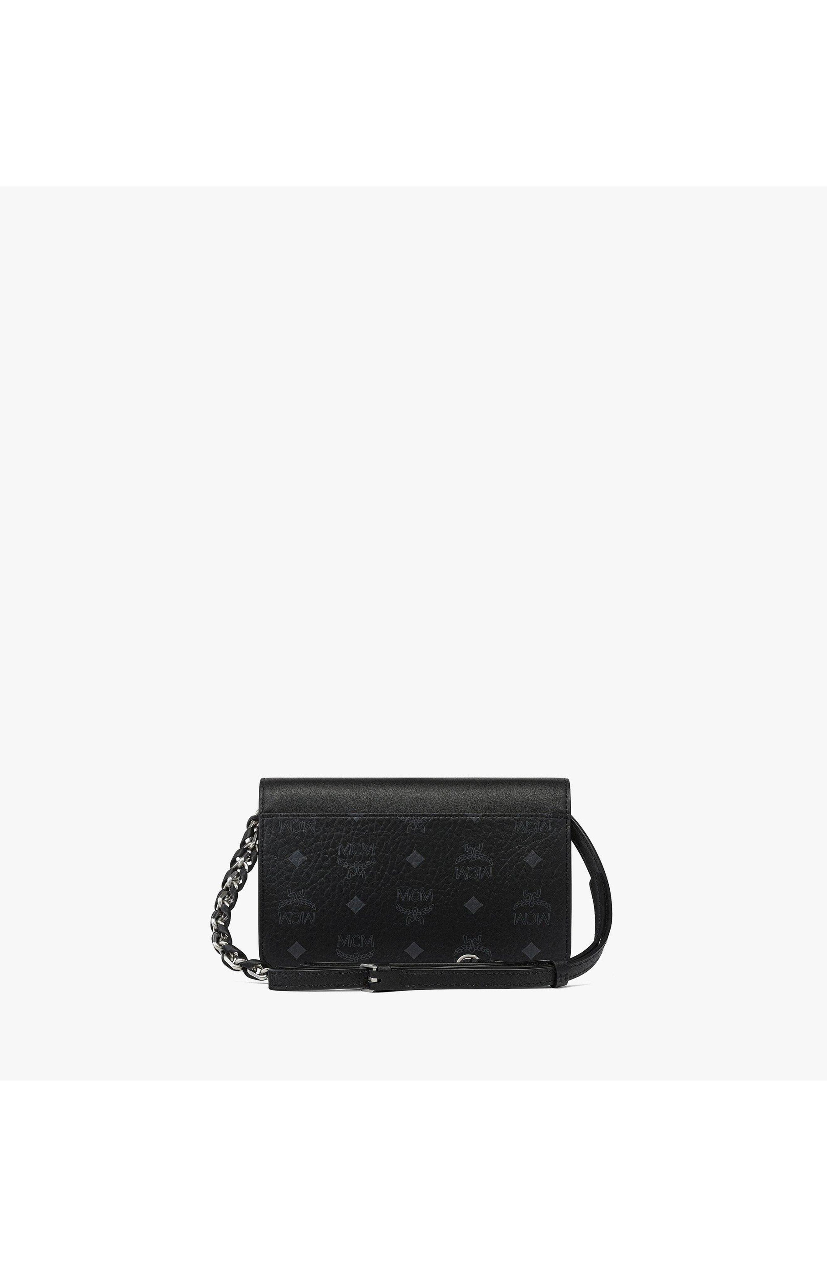 MCM Mini Diamond Shoulder Bag in Visetos Leather Mix, Alternate, color, Black