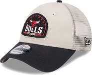 New Era Men's New Era Khaki/Black Chicago Bulls Throwback Patch Trucker 9FORTY Adjustable Hat
