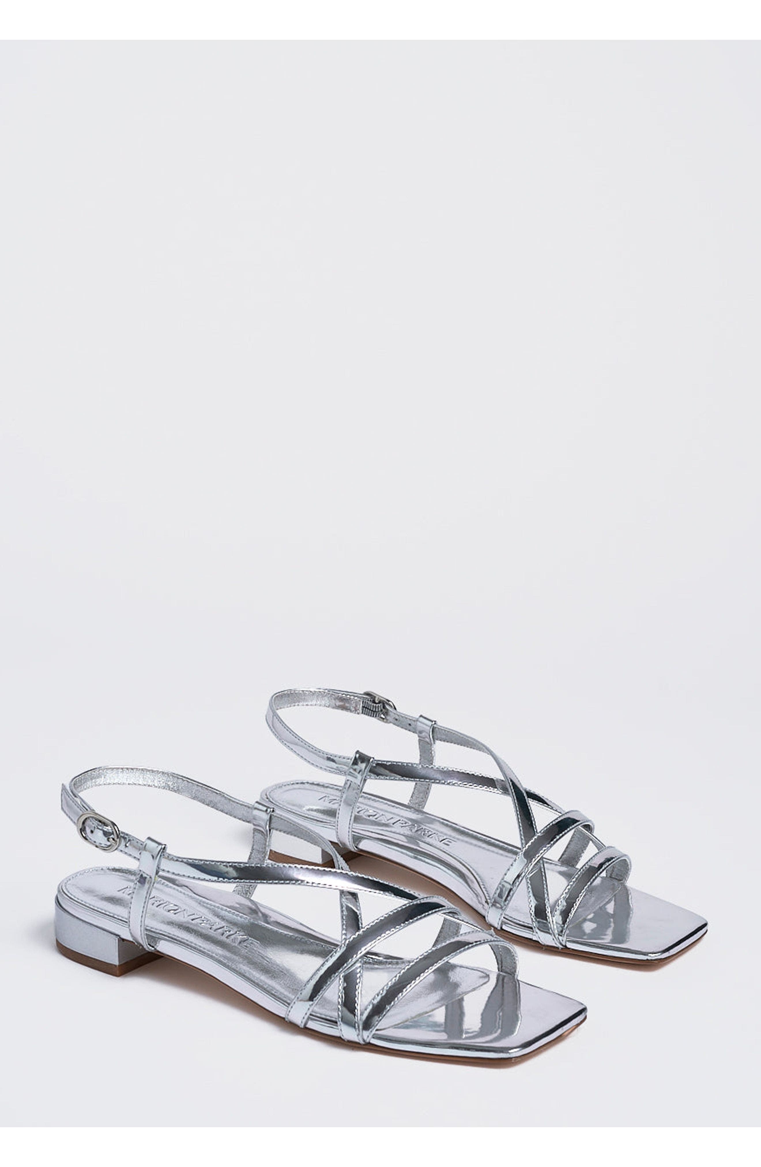 MARION PARKE Sabine Flat | Mirrored Leather, Alternate, color, Silver