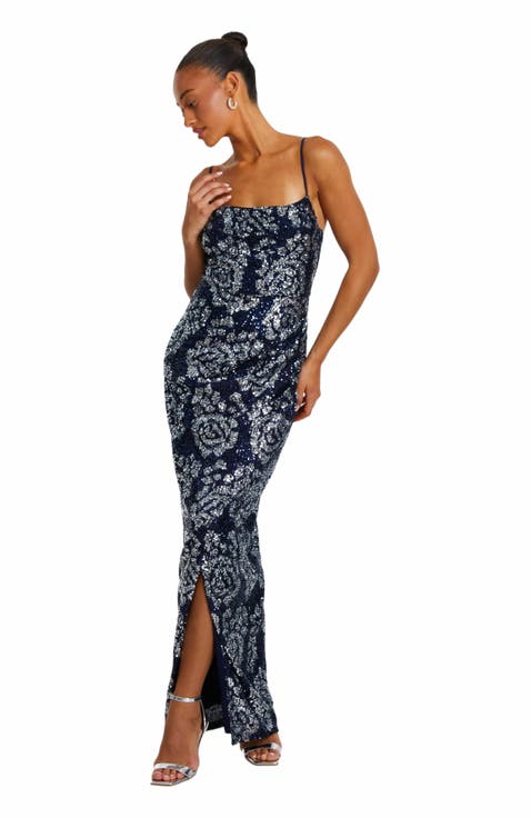 Sequin Cowl Neck Maxi Dress