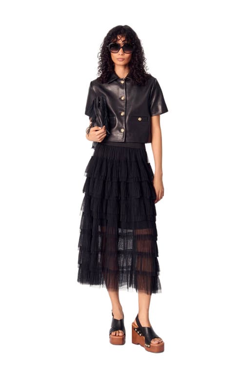 Maje Cropped Leather Jacket In Black