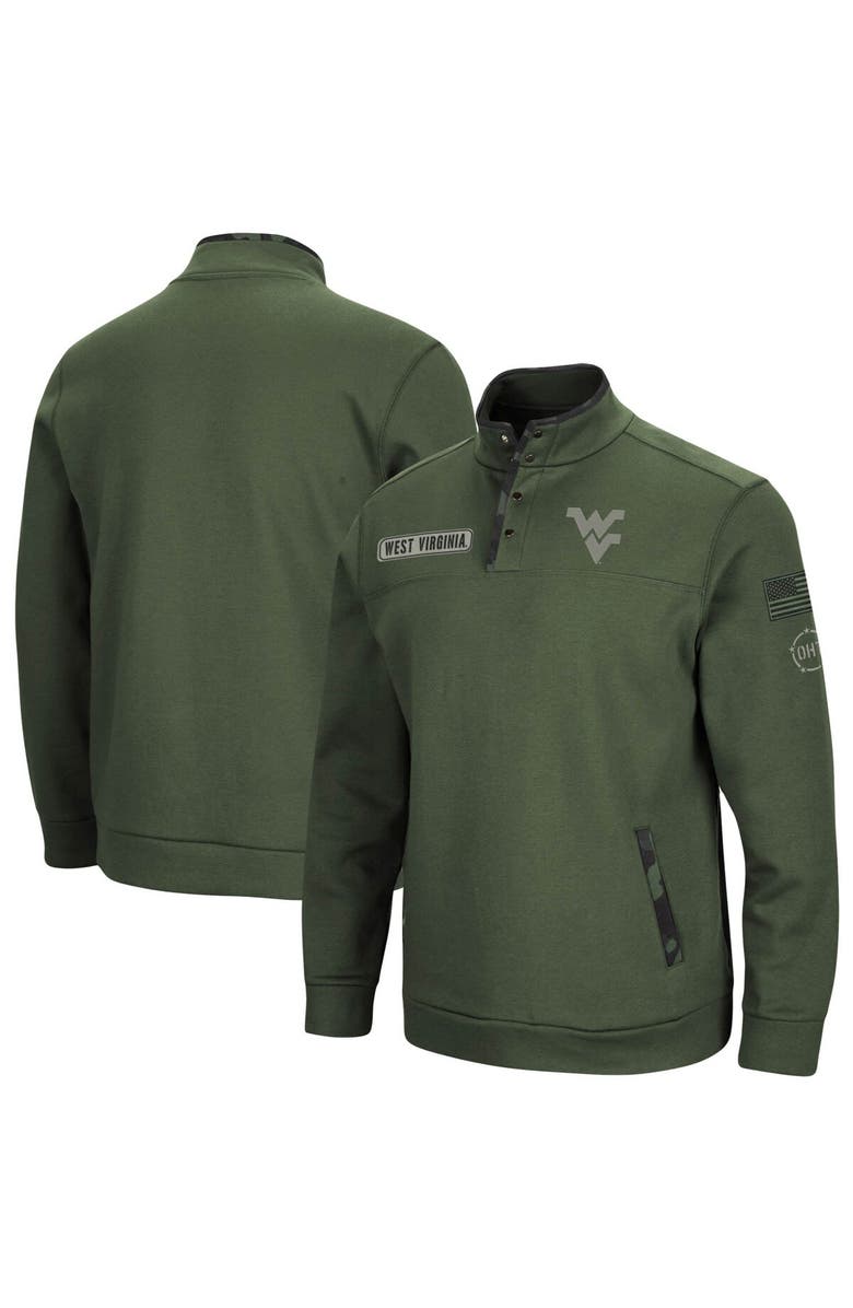 COLOSSEUM Men's Colosseum Olive West Virginia Mountaineers OHT Military Appreciation Digit Quarter-Snap Jacket, Main, color, 