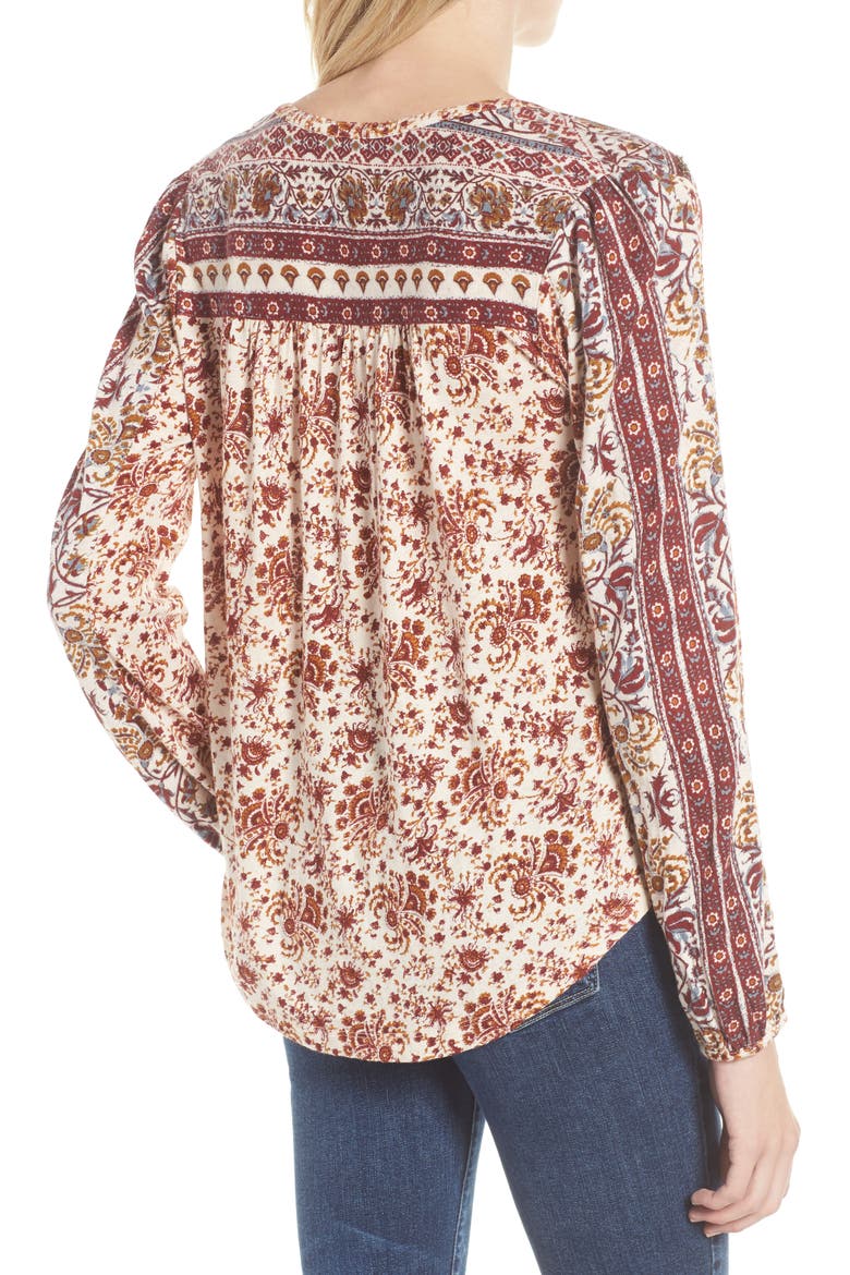 Beaded Mixed Print Top, Alternate, color, NATURAL MULTI