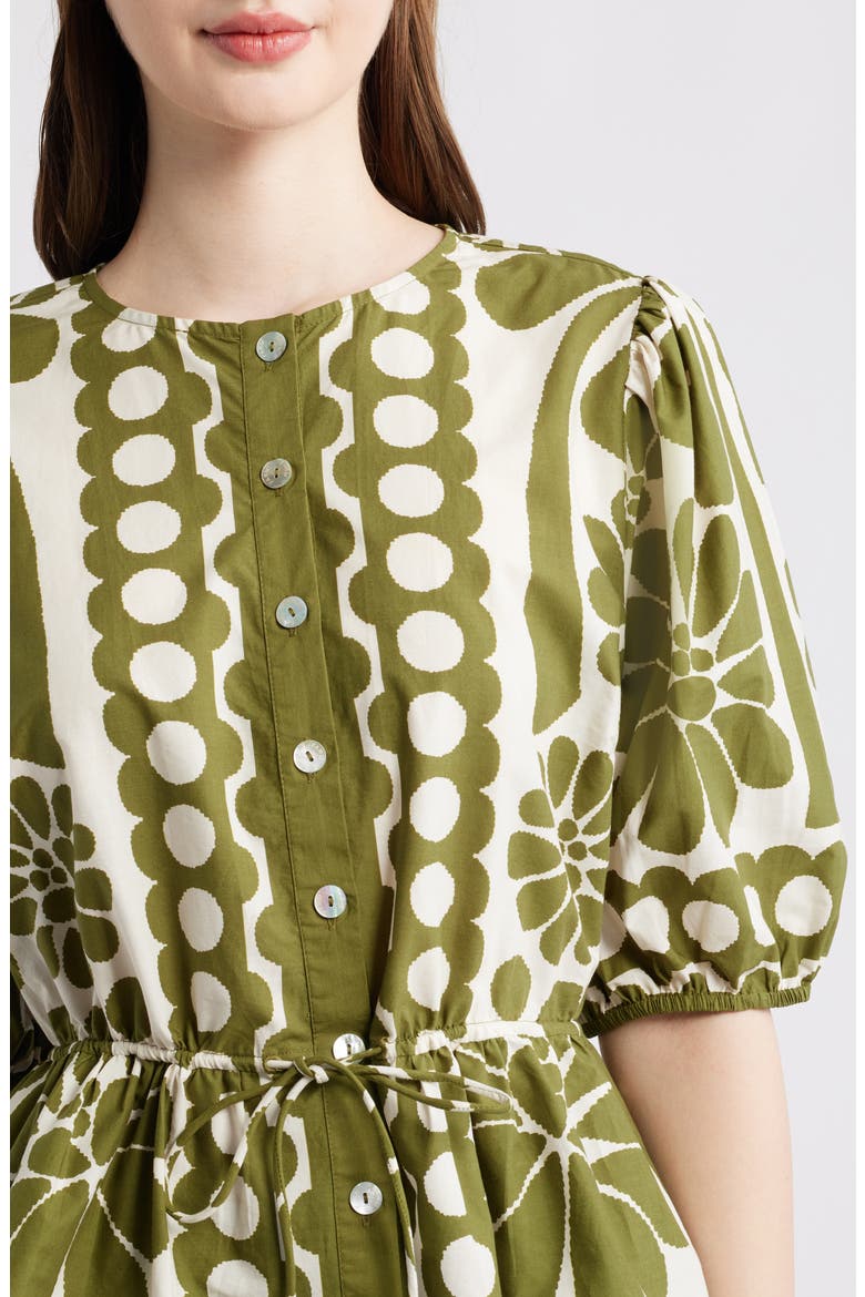 Palermo Floral Cotton Drawstring Waist Button-Up Shirt, Alternate, color, PALERMO GREEN