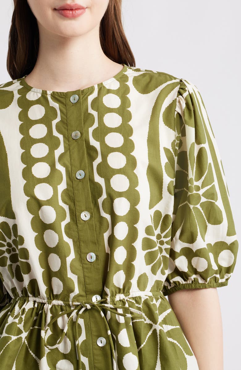 FARM Rio Palermo Floral Cotton Drawstring Waist Button-Up Shirt, Alternate, color, Palermo Green