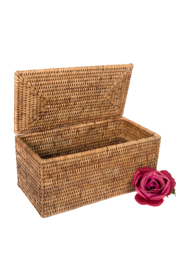 Rectangular Rattan Double Toilet Roll Holder, Main, color, Honey Brown