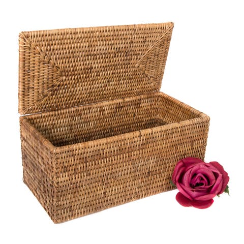 Artifacts Rattan Rectangular Double Toilet Roll Holder with Hinged Lid