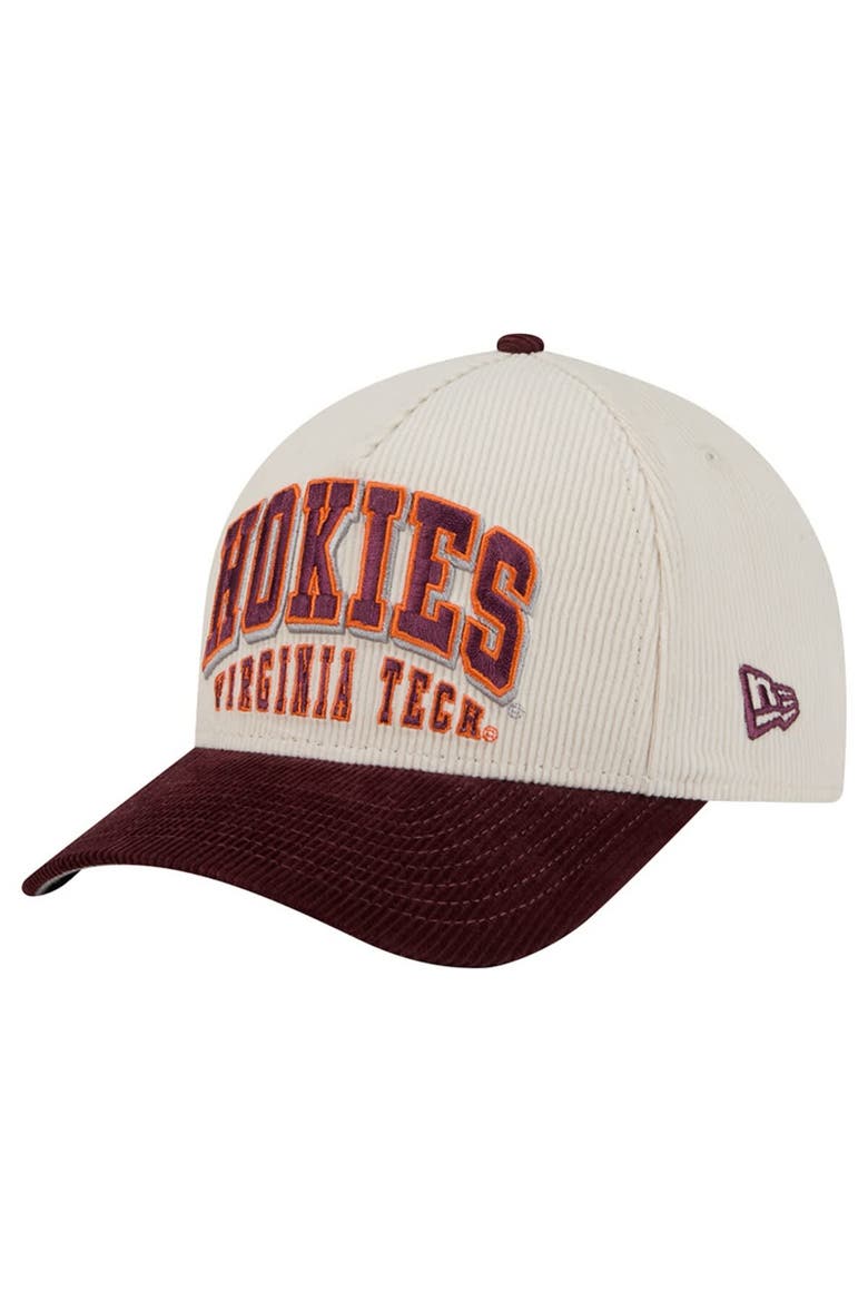 Men's New Era Maroon/Cream Virginia Tech Hokies Arch Two-Tone Corduroy 9FORTY A-Frame Adjustable Hat, Main, color, Maroon