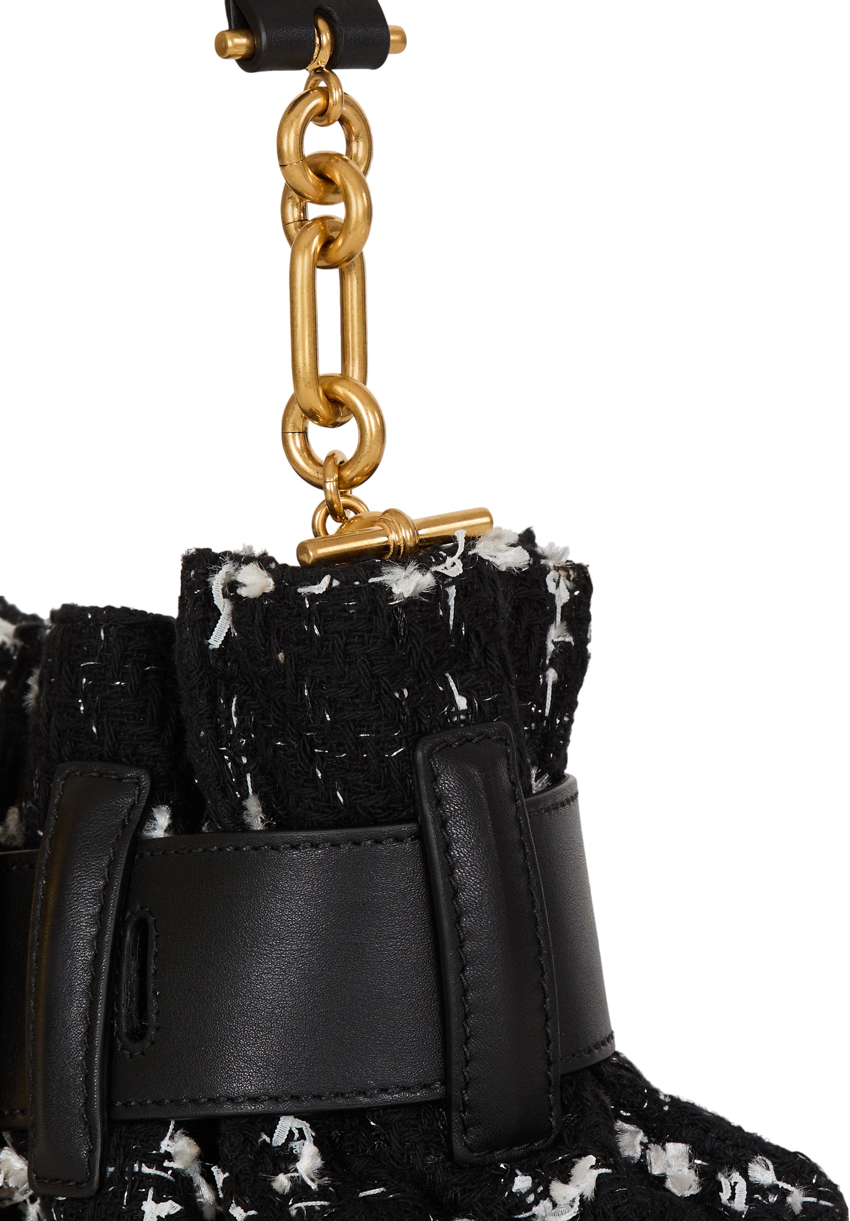 Balmain Mini Anthem bag in smooth leather and tweed, Alternate, color, Black