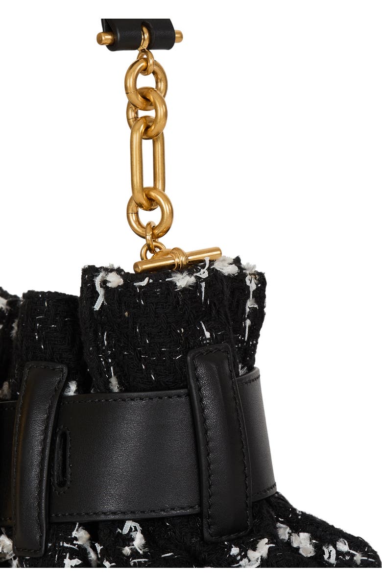 Balmain Mini Anthem bag in smooth leather and tweed, Alternate, color, Black