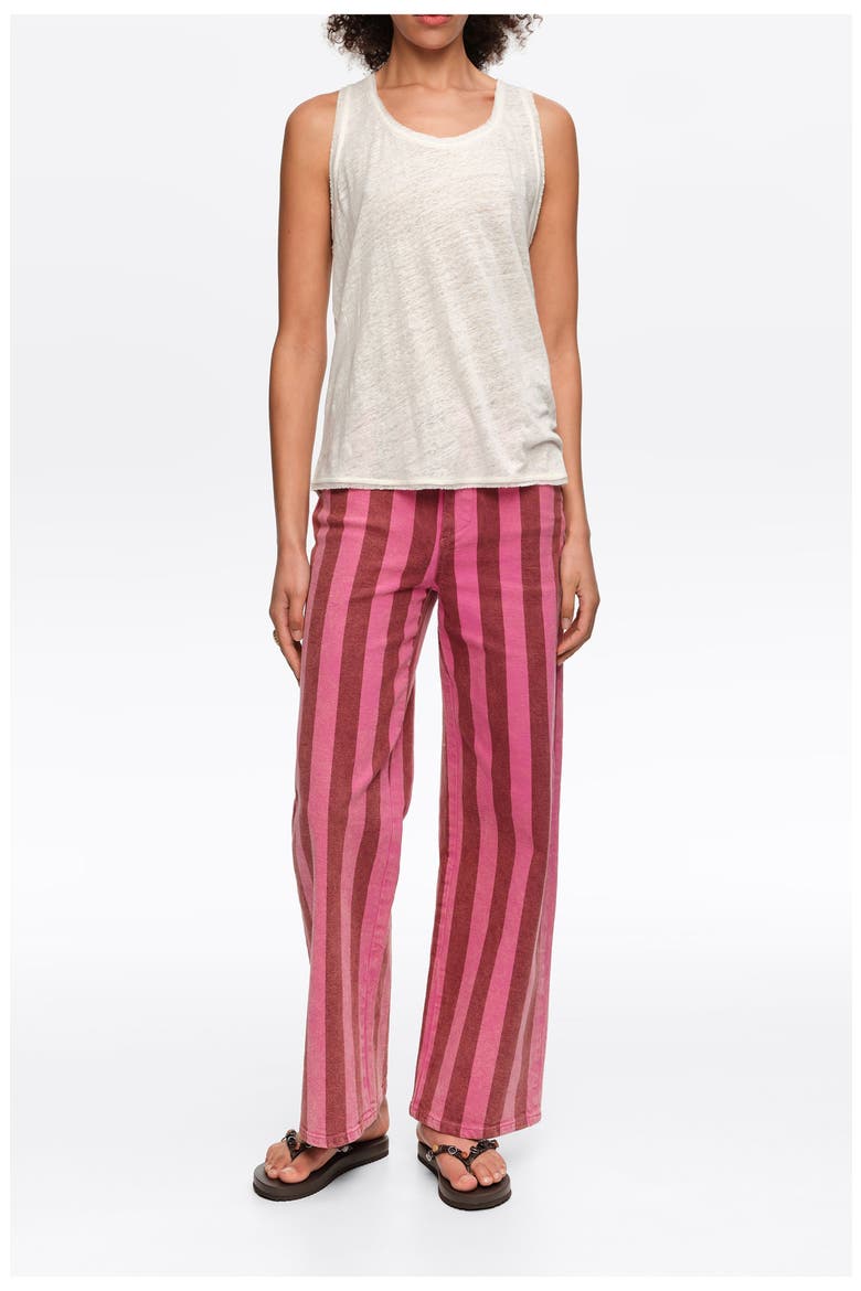Low-Rise 5-Pocket -Striped Denim Trousers, Main, color, PINK