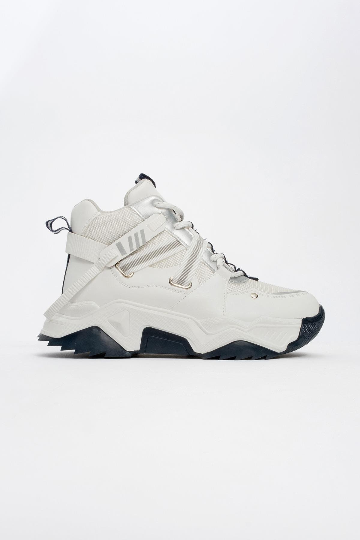 White Navy Faux Leather