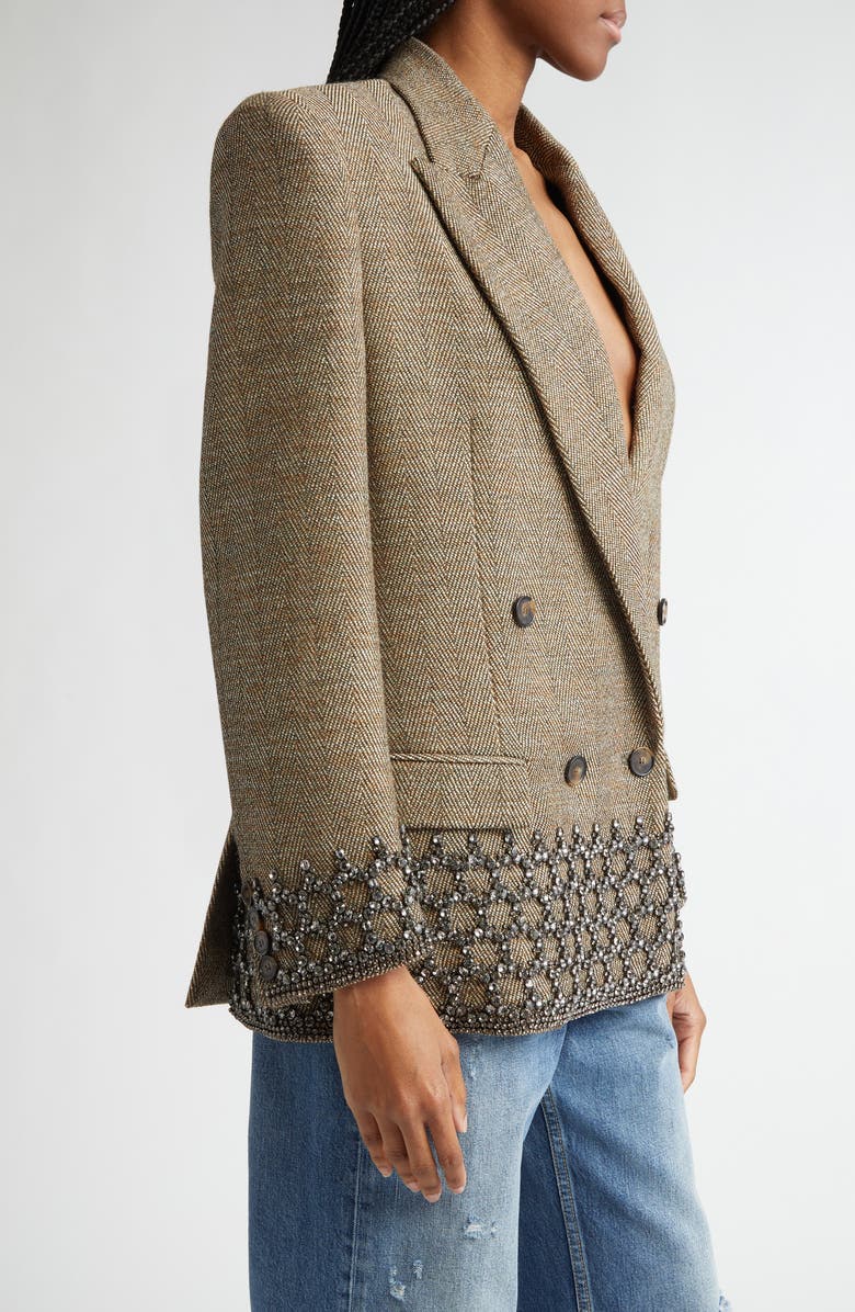 Stella McCartney Crystal Cage Oversize Herringbone Wool Blend Blazer, Alternate, color, 